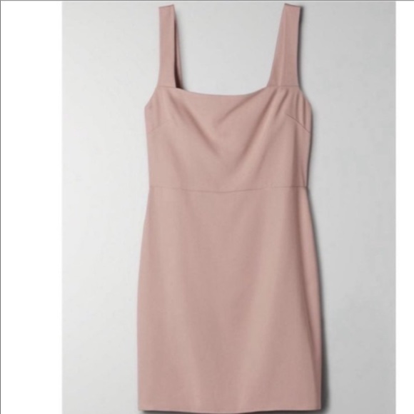 Aritzia Babaton 90s Mini Dress Fawn Pink Square Neck Size 2 - Picture 2 of 10